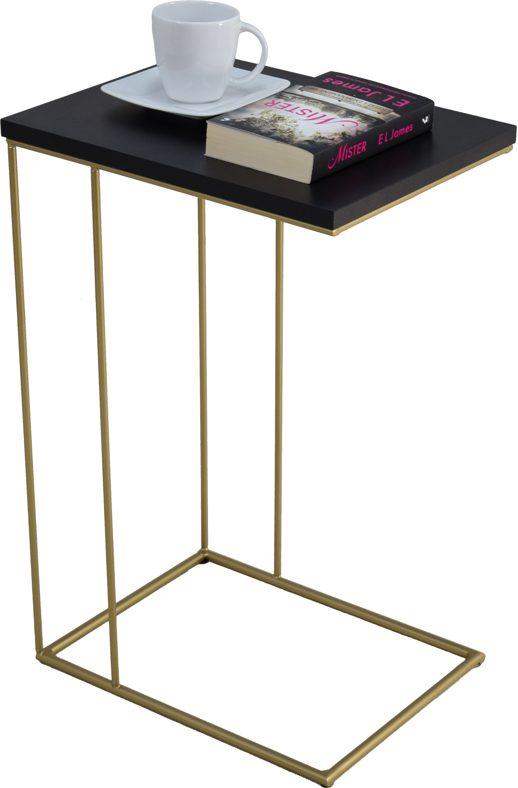 Fekete laptop asztal arany fém vázzal, termékfotó