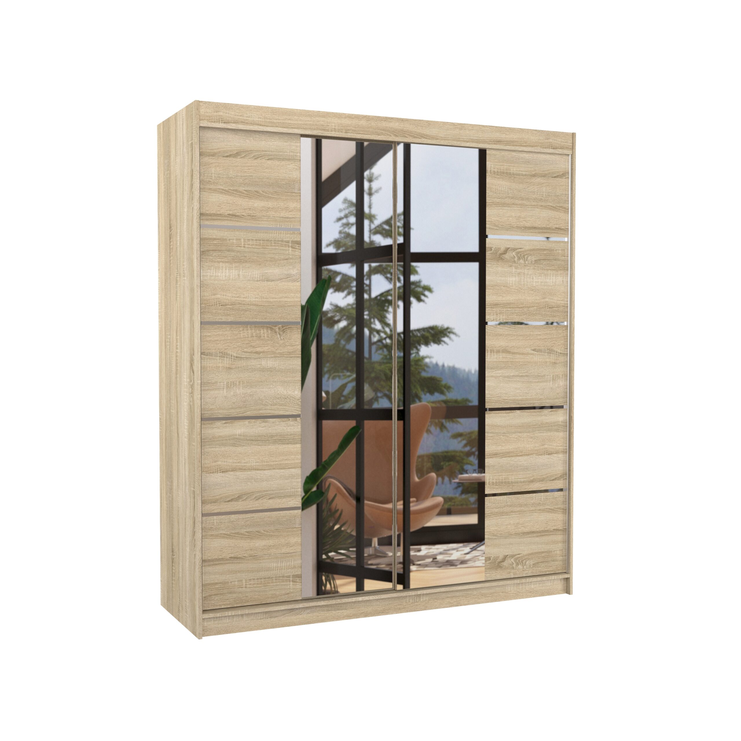 Tolóajtós gardrób Tükrös tolóajtós szekrény TRAVES 180 - Sonoma Tolóajtós gardrób Tükrös tolóajtós szekrény TRAVES 180 - Sonoma - Image 3