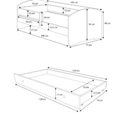 Gyerekágy Ágy matraccal, korláttal és fiókkal PEPE GIRL WITH WINGS 140x70 - Fehér Fehér