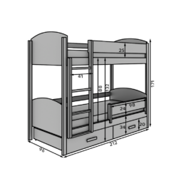 Gyerekágy Gyerek emeletes ágy Jori 180x80 matraccal - Fehér