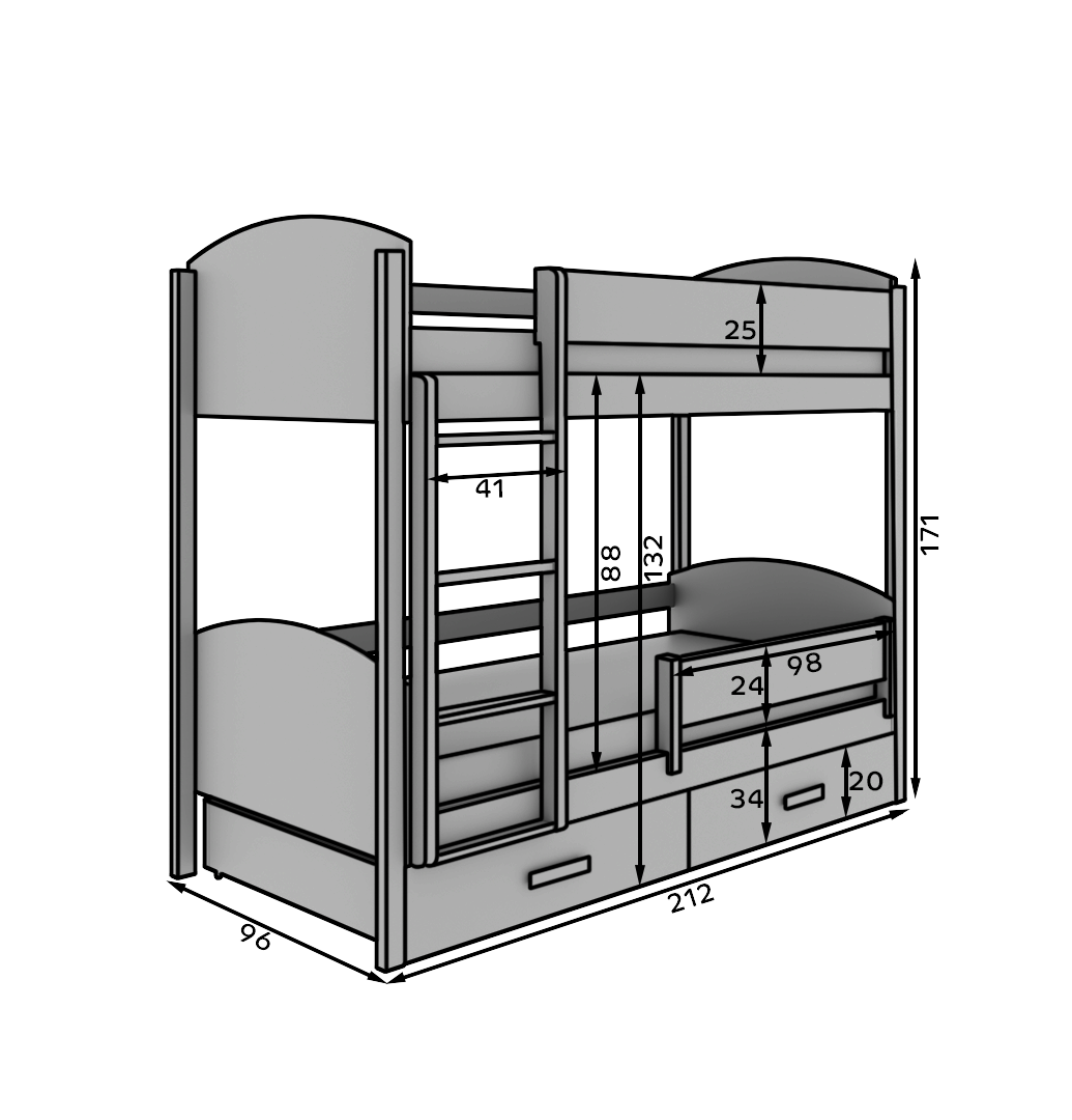 Gyerekágy Gyerek emeletes ágy Jori 180x80 matraccal - Fehér Gyerekágy Gyerek emeletes ágy Jori 180x80 matraccal - Fehér - Image 4