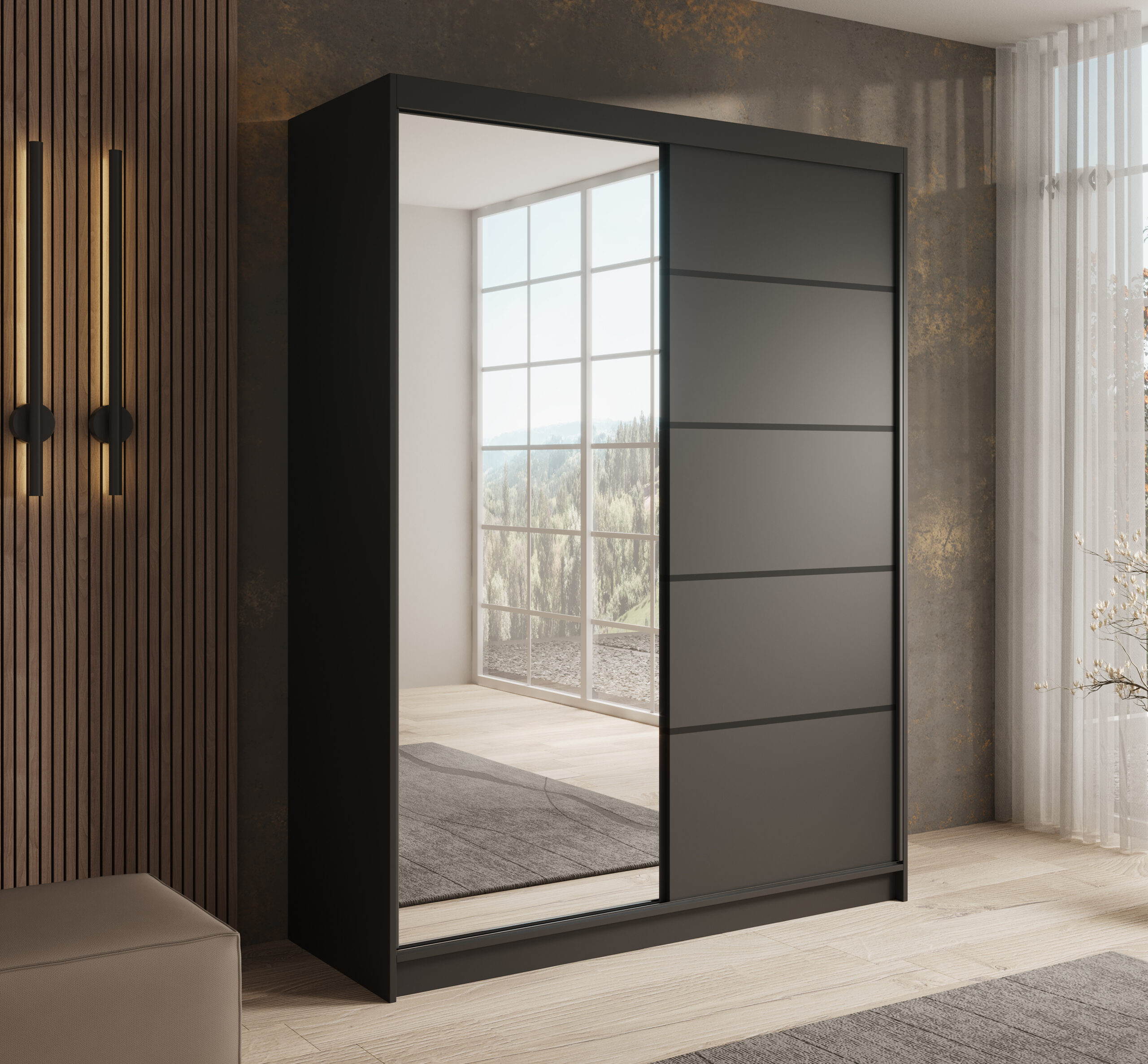 Tolóajtós gardrób Tolóajtós szekrény Cardi 150 - Fekete Fekete