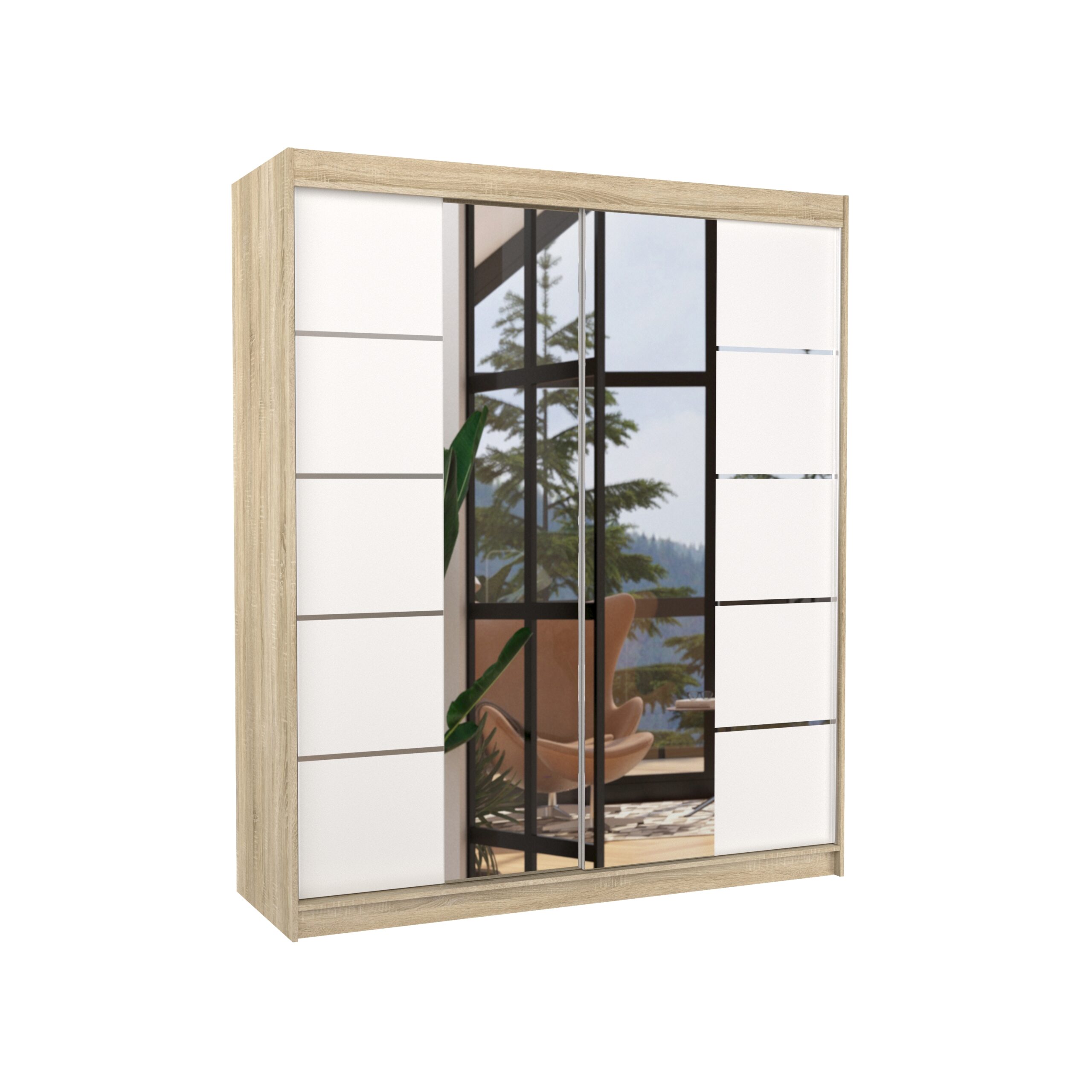 Tolóajtós gardrób Tükrös tolóajtós szekrény TRAVES 180 - Sonoma Tolóajtós gardrób Tükrös tolóajtós szekrény TRAVES 180 - Sonoma - Image 3