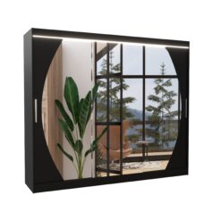 Tolóajtós gardrób LED tükrös tolóajtós szekrény CAMBE 250 - Fekete Fekete