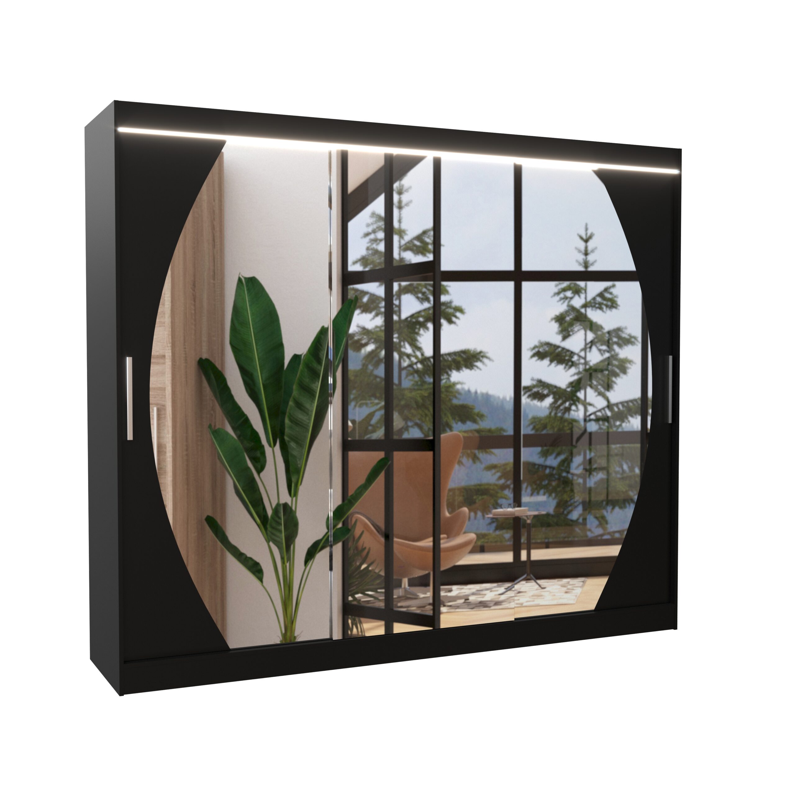 Tolóajtós gardrób LED tükrös tolóajtós szekrény CAMBE 250 - Fekete Fekete