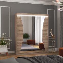 Tolóajtós szekrény tükörrel és LED világítással CHARLOTTE 180