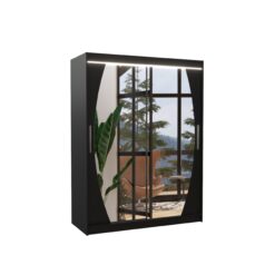 Tolóajtós gardrób Tükörrel és LED világítással ellátott tolóajtós szekrény ALEN 150 - Fekete Fekete