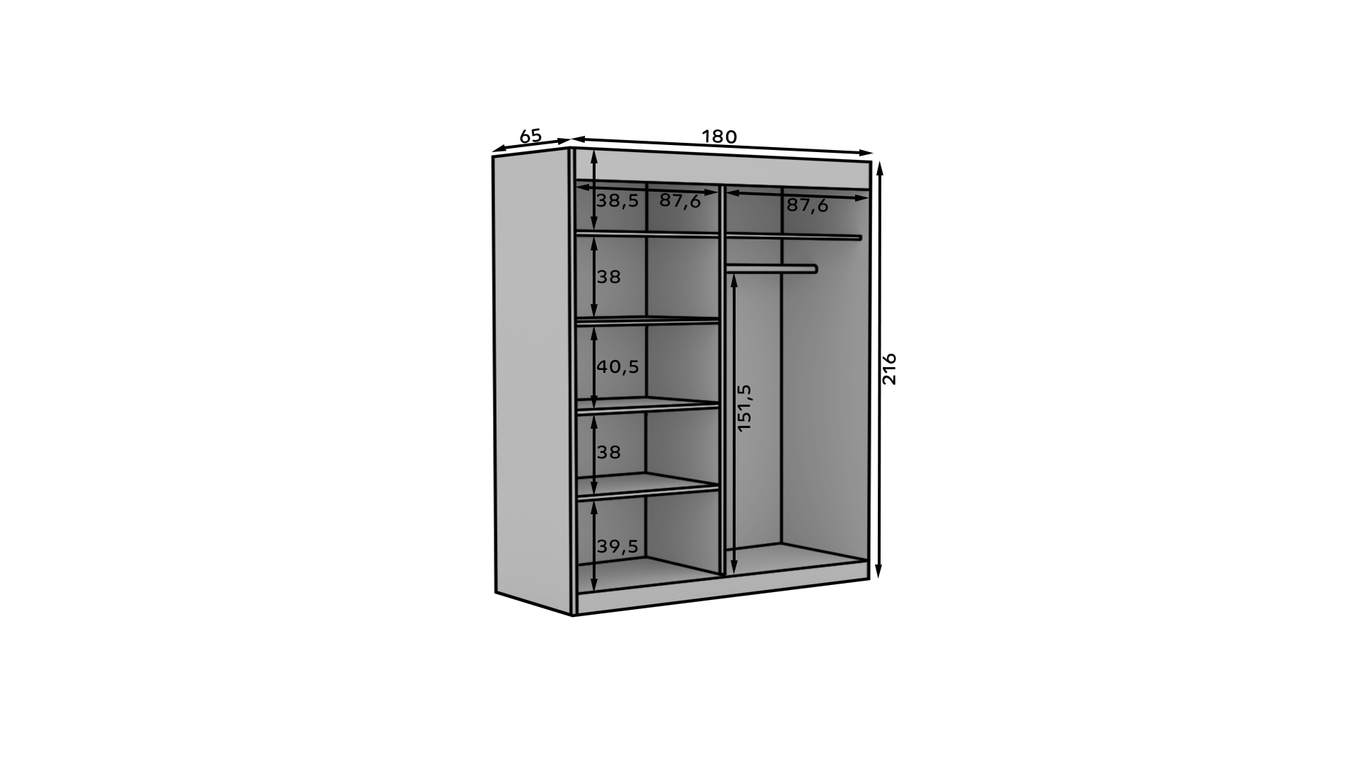 Tolóajtós gardrób Tolóajtós szekrény tükrökkel OSGAR 180 - Fehér Tolóajtós gardrób Tolóajtós szekrény tükrökkel OSGAR 180 - Fehér - Image 5