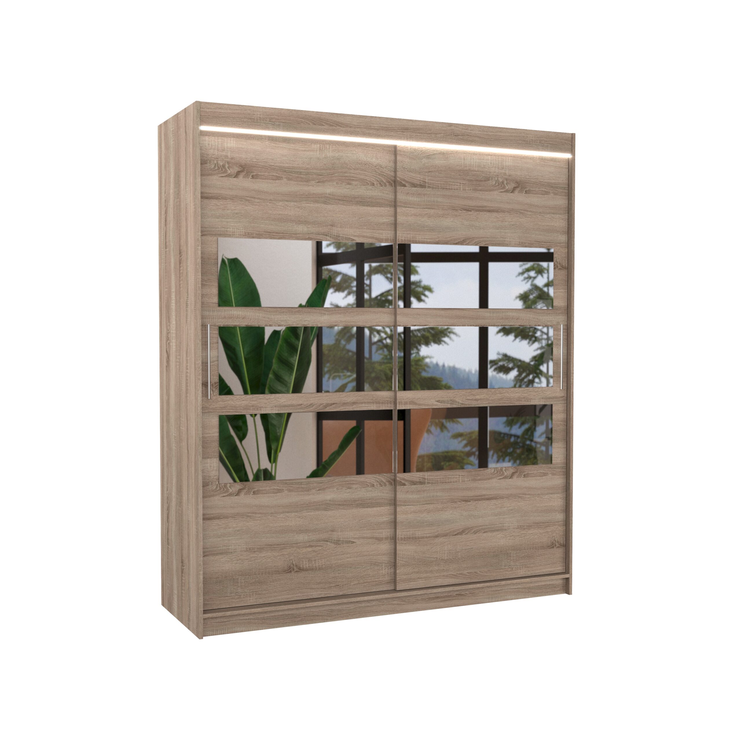 Tolóajtós gardrób Tükörrel és LED világítással ellátott tolóajtós szekrény TOLEDO 180 - Trüffel Trüffel