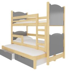 Gyerekágy Háromszemélyes emeletes ágy matracokkal LETICIA - Fenyő Fenyő