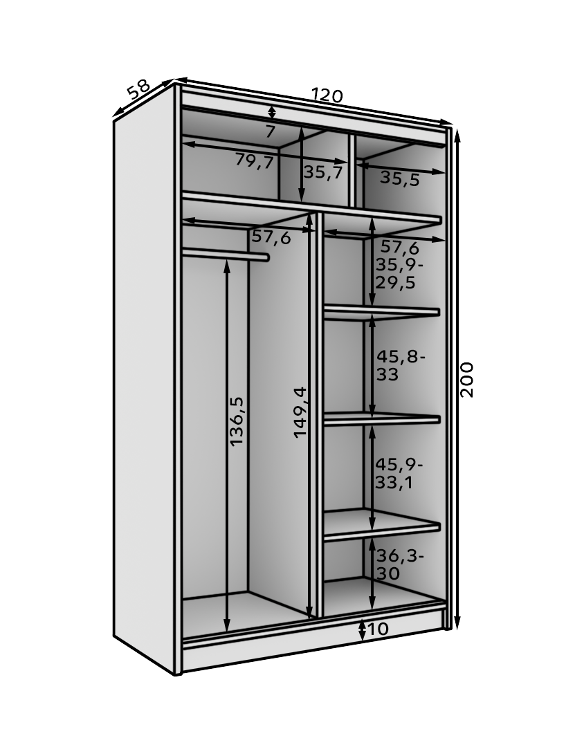 Tolóajtós gardrób Tolóajtós szekrény Castello 120 - Fekete Tolóajtós gardrób Tolóajtós szekrény Castello 120 - Fekete - Image 5