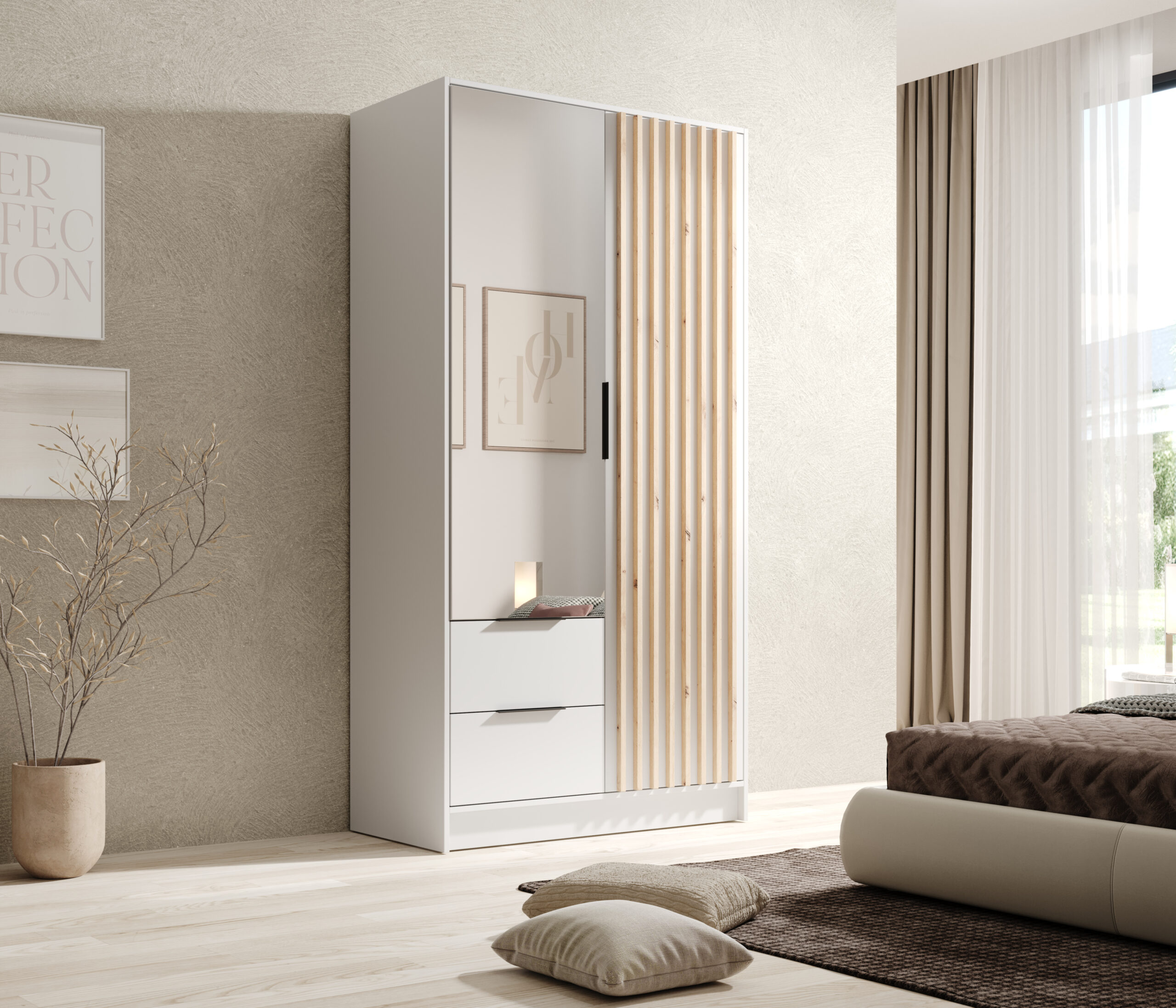 Gardrób Neri 100 ajtós szekrény tükrökkel - Fehér Fehér