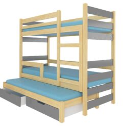 Gyerekágy Háromszemélyes emeletes ágy matracokkal KARLO - Fenyő Fenyő