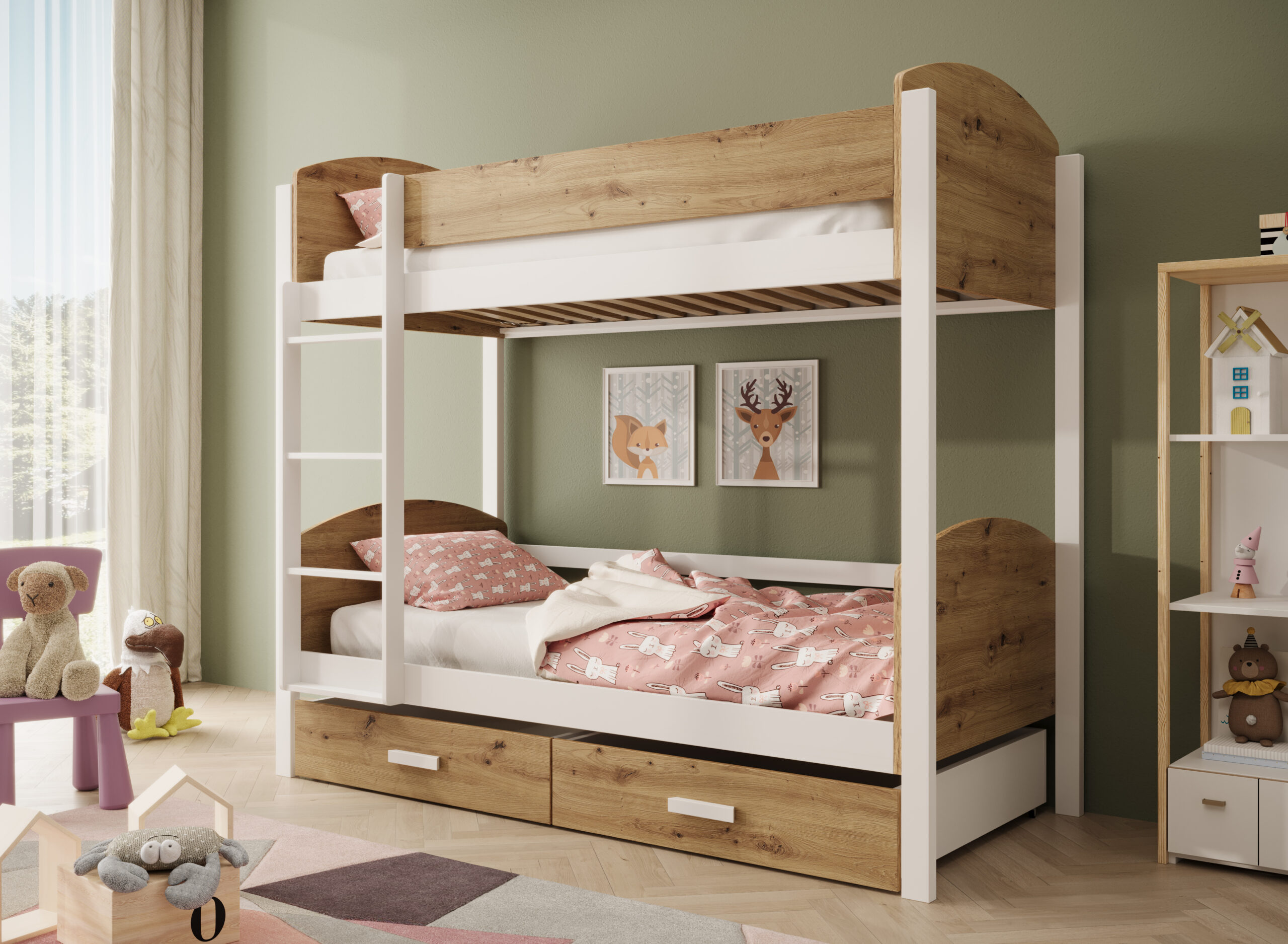 Gyerekágy Gyerek emeletes ágy Jori 180x80 matraccal - Fehér Fehér