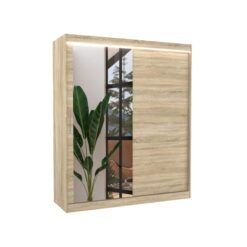 Tolóajtós gardrób Tolóajtós szekrény tükörrel és LED világítással TOM 180 - Sonoma Sonoma