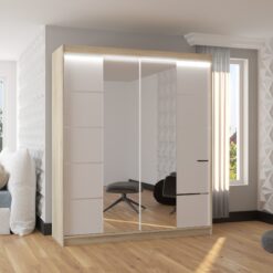 Tolóajtós szekrény tükörrel és LED világítással TRAVES 180