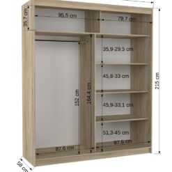 Tolóajtós gardrób Tolóajtós szekrény tükörrel és LED világítással DOLORES 180 - Fekete