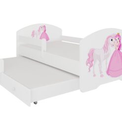 Gyerekágy Kétszemélyes ágy korláttal és matracokkal PEPE II PRINCESS AND HORSE 160x80 - Fehér Fehér