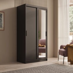 Tolóajtós gardrób Hailey 100 tükrös tolóajtós szekrény - Fekete Fekete