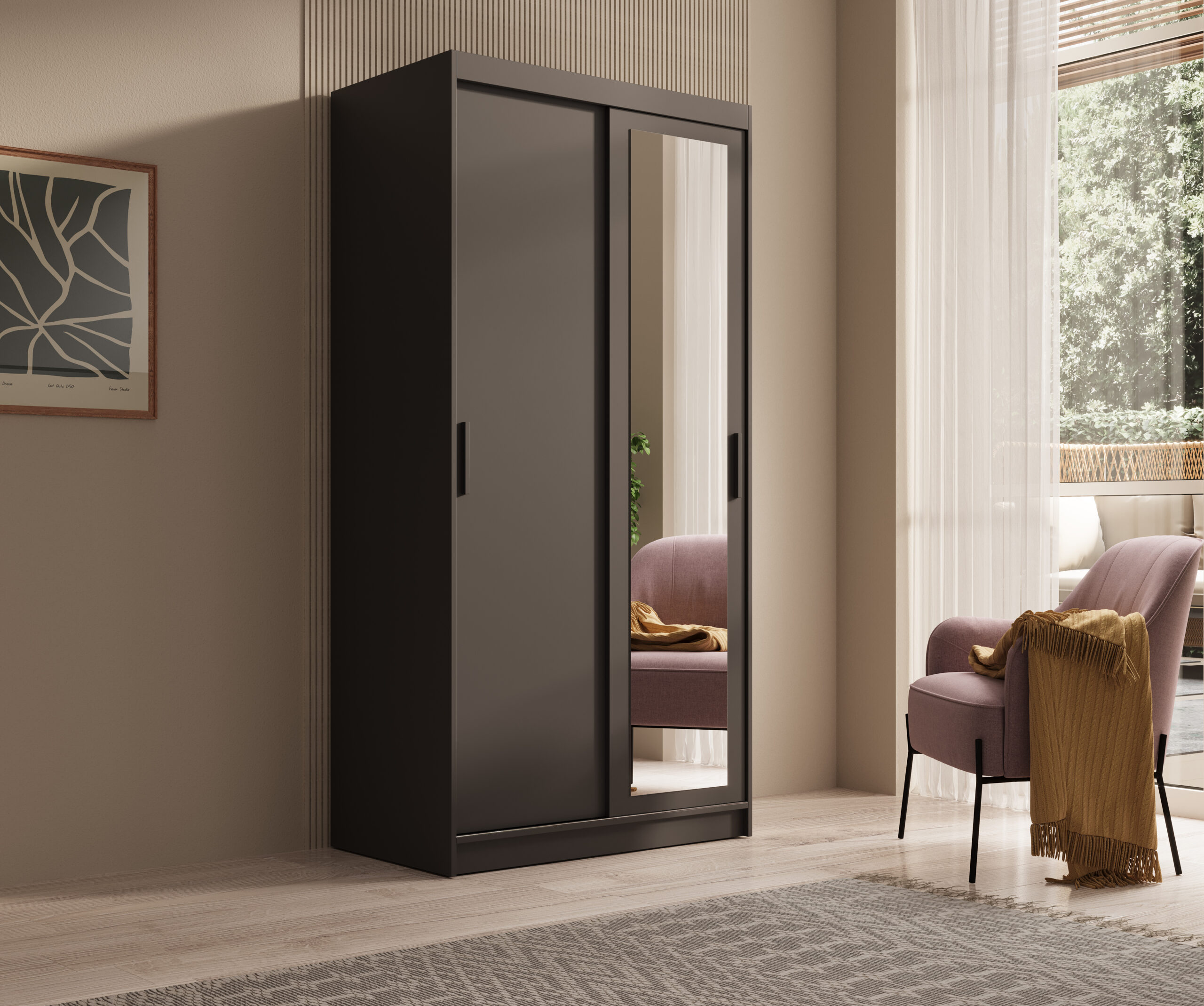 Tolóajtós gardrób Hailey 100 tükrös tolóajtós szekrény - Fekete Fekete