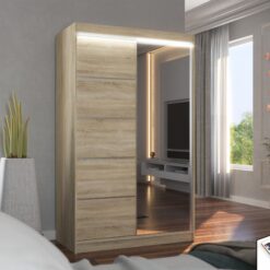 Tükörrel és LED világítással ellátott tolóajtós szekrény NICEA 120