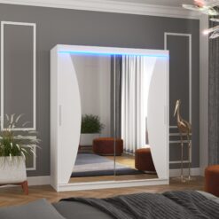 Tolóajtós szekrény tükörrel és LED világítással CHARLOTTE 180