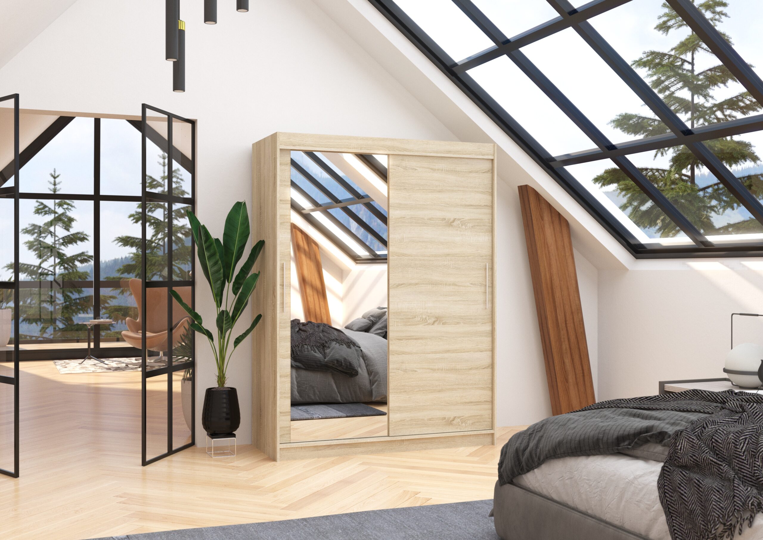 Tolóajtós gardrób Tolóajtós szekrény BIANCO 150 - Sonoma Tolóajtós szekrény BIANCO 150