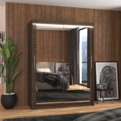 Tükörrel és LED világítással ellátott tolóajtós szekrény PERMO 150