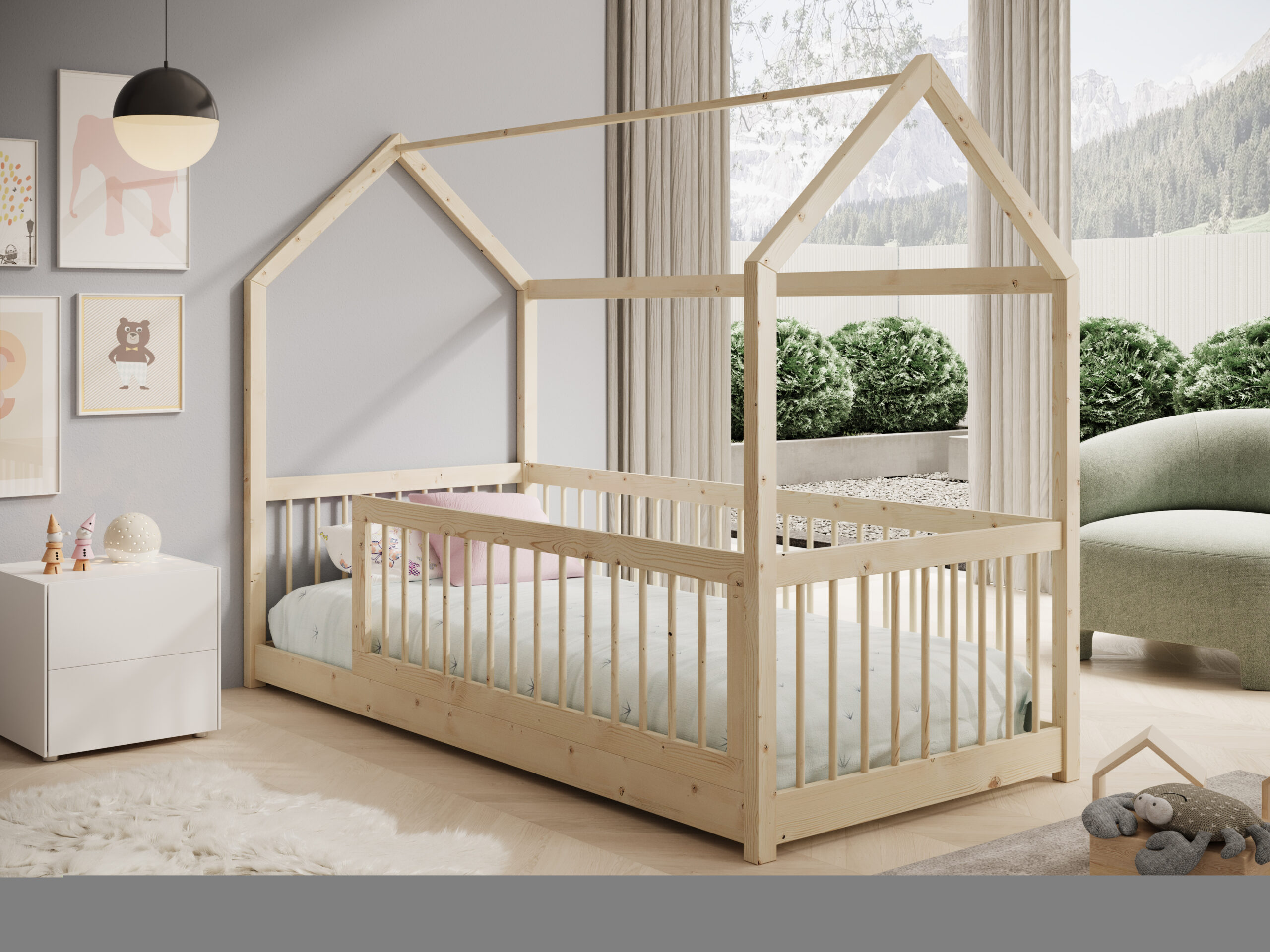 Gyermekágy Graja kunyhó ágy matraccal - Fenyő Fenyő