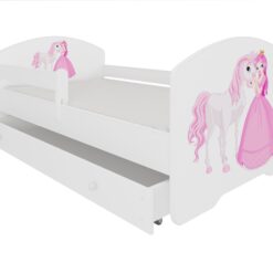Gyerekágy Ágy matraccal, korláttal és fiókkal PEPE PRINCESS AND HORSE 160x80 - Fehér korláttal és fiókkal PEPE PRINCESS AND HORSE 160x80