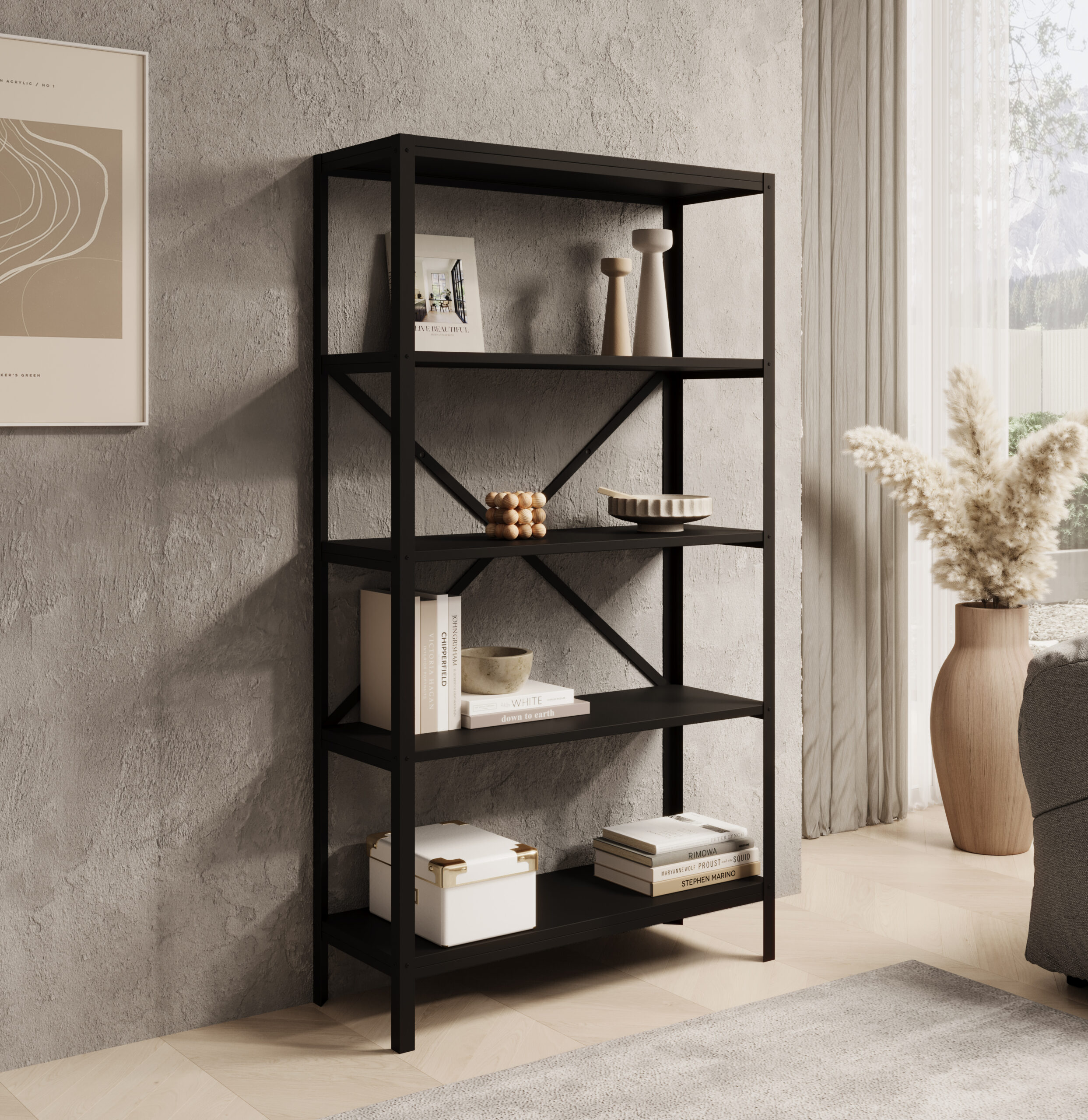 Könyvespolc Rene polc - Fekete Fekete