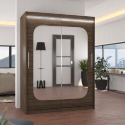 Tükörrel és LED világítással ellátott tolóajtós szekrény CLEVER 150