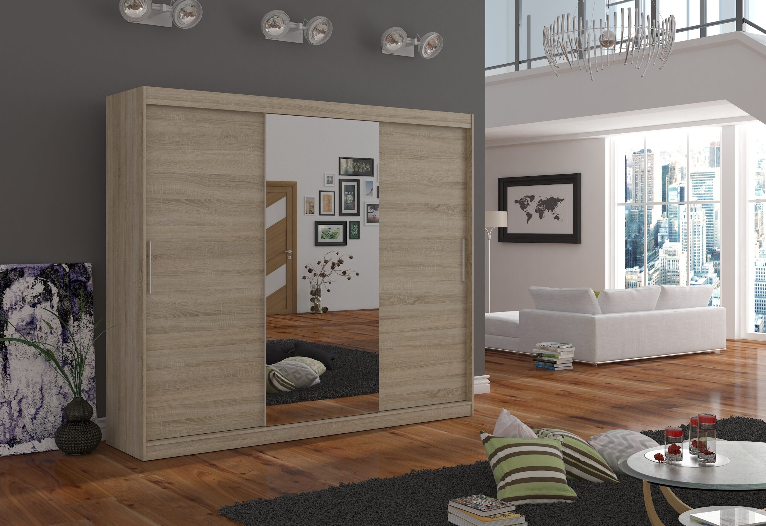 Tolóajtós gardrób Tükrös tolóajtós szekrény DENIS 250 - Sonoma Sonoma