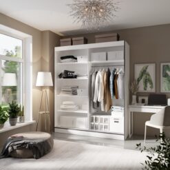 Tolóajtós gardrób Tolóajtós szekrény tükrökkel OSGAR 180 - Fehér Fehér