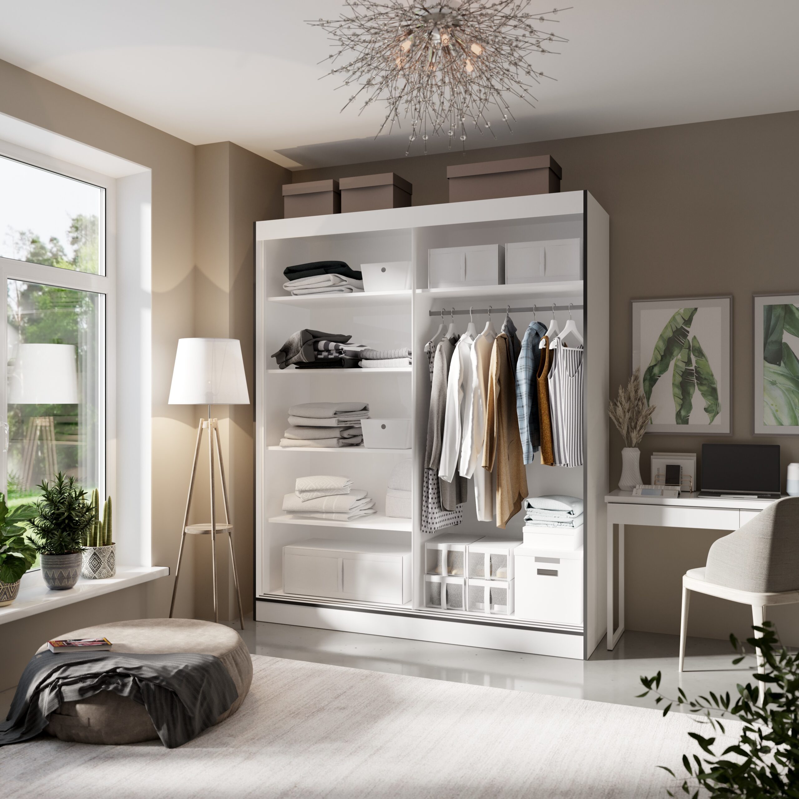 Tolóajtós gardrób Tolóajtós szekrény tükrökkel OSGAR 180 - Fehér Fehér