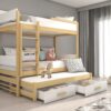 Emeletes ágy Háromszemélyes emeletes ágy Queen méretű matraccal 180x80 - Természetes fenyő Háromszemélyes emeletes ágy Queen méretű matraccal 180x80
