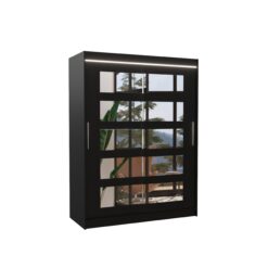 Tolóajtós gardrób Tükörrel és LED világítással ellátott tolóajtós szekrény MURANI 150 - Fekete Fekete