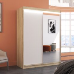 Tükörrel és LED világítással ellátott tolóajtós szekrény JORDI 150