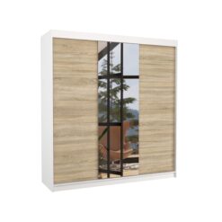 Tolóajtós gardrób Biztonsági tükrös tolóajtós szekrény SANTIAGO 200 - Fehér Fehér