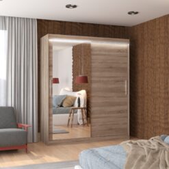 Tolóajtós szekrény tükörrel és LED világítással TOM 180