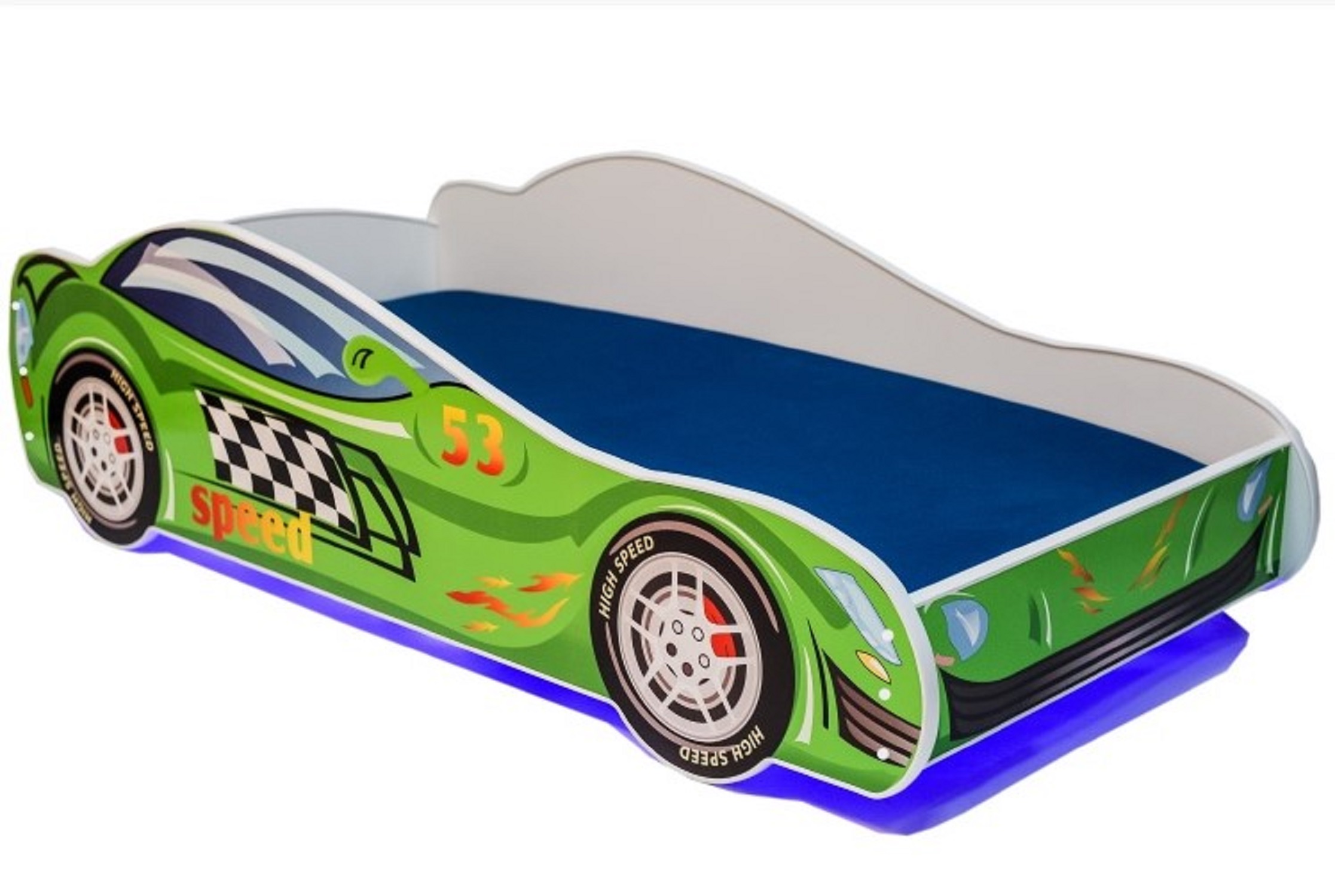 Gyerekágy LED SPEED matraccal és világítással 140x70 ágy - Zöld Zöld