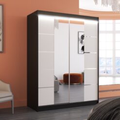 Tükörrel és LED világítással ellátott tolóajtós szekrény NORDIC 150