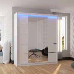 Tolóajtós szekrény tükörrel és LED világítással TRAVES 180