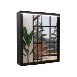 Tolóajtós gardrób Tolóajtós szekrény tükörrel és LED világítással ETTORE 180 - Fekete Fekete