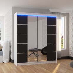 Tolóajtós szekrény tükörrel és LED világítással TRAVES 180