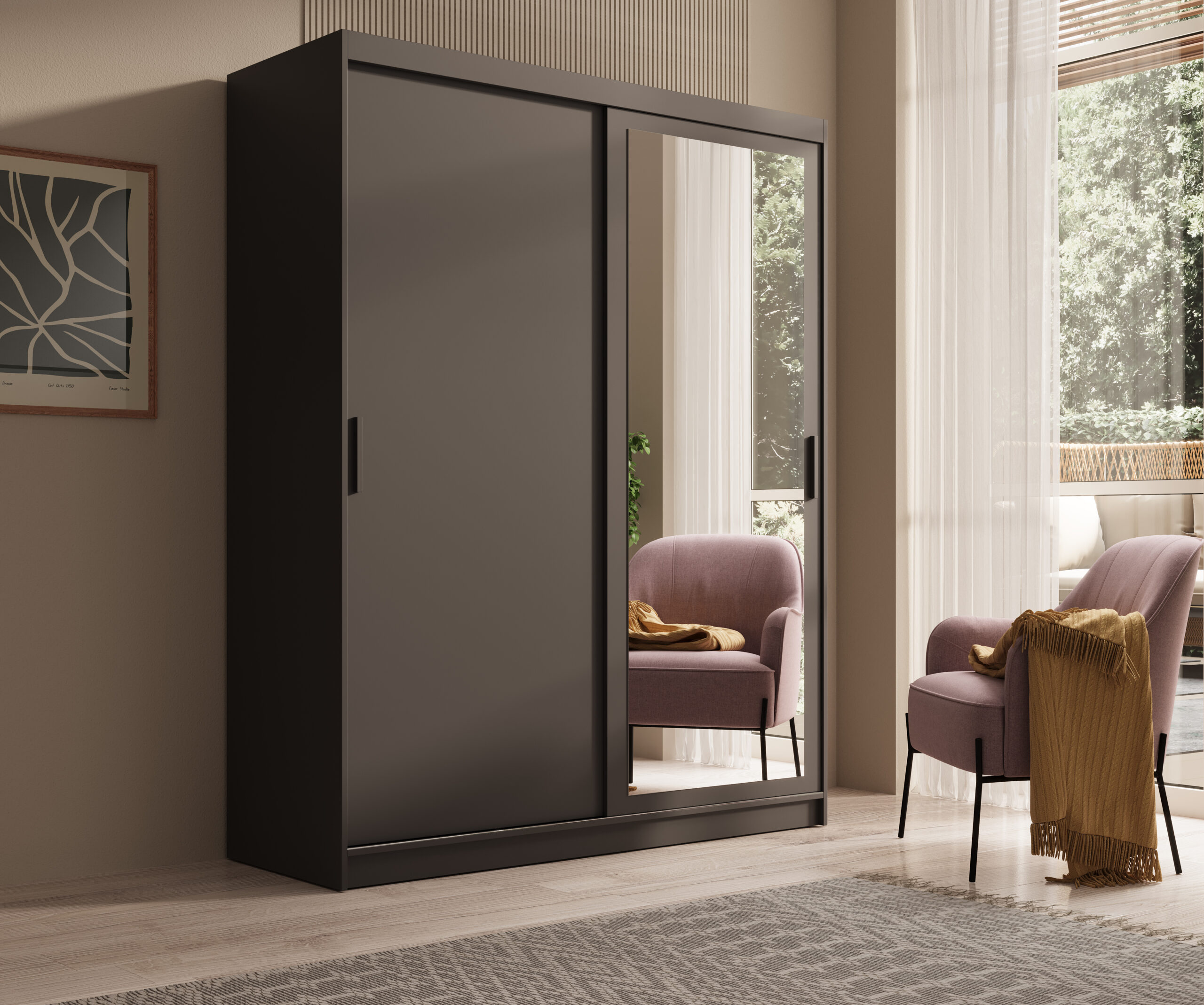 Tolóajtós gardrób Hailey 160 tükrös tolóajtós szekrény - Fekete Fekete