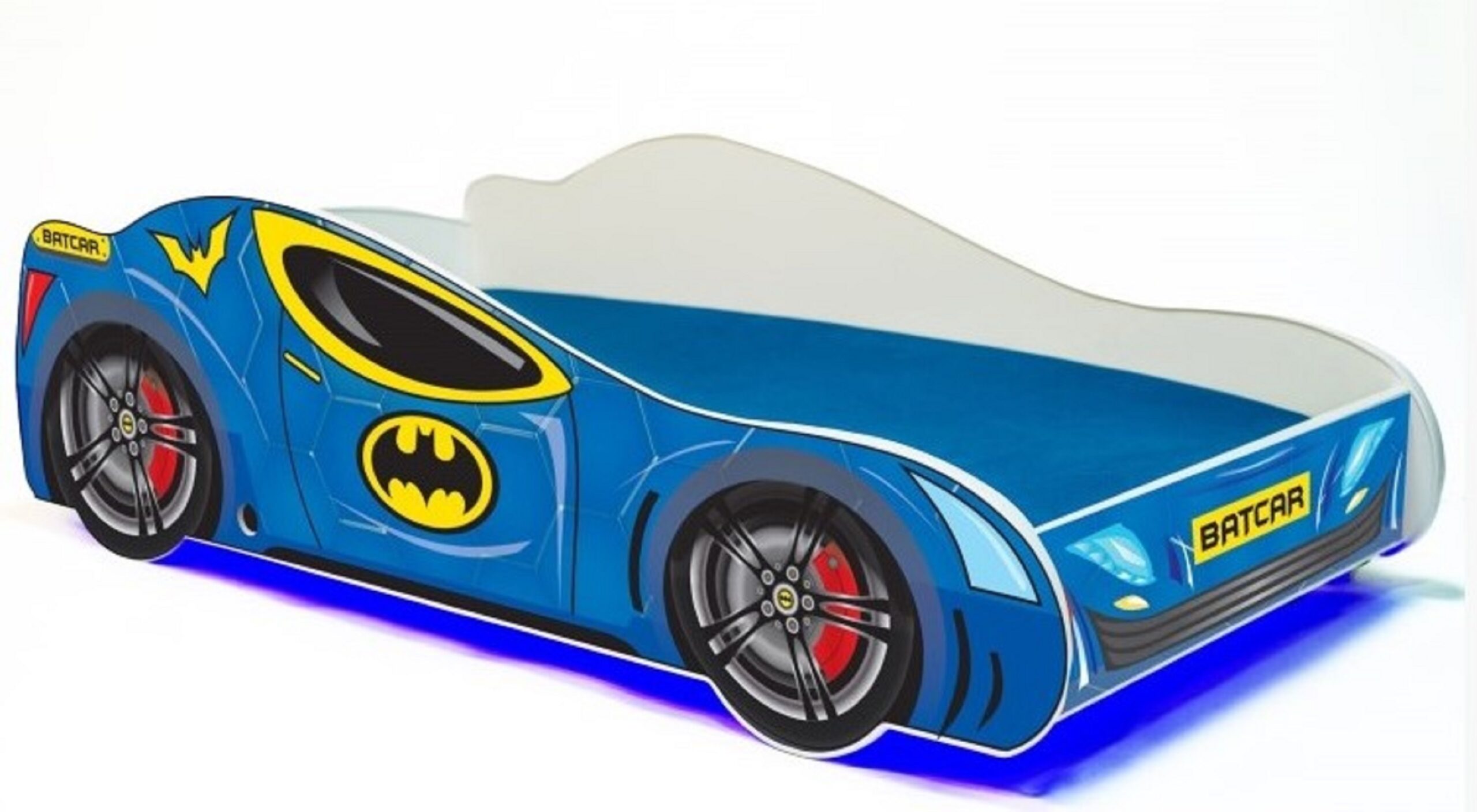 Gyerekágy LED BATCAR matraccal és világítással 140x70 ágy - Kék Kék
