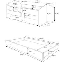 Gyerekágy Kétszemélyes ágy korláttal és matracokkal CASIMO II BLUE BEAR 160x80 - Fehér