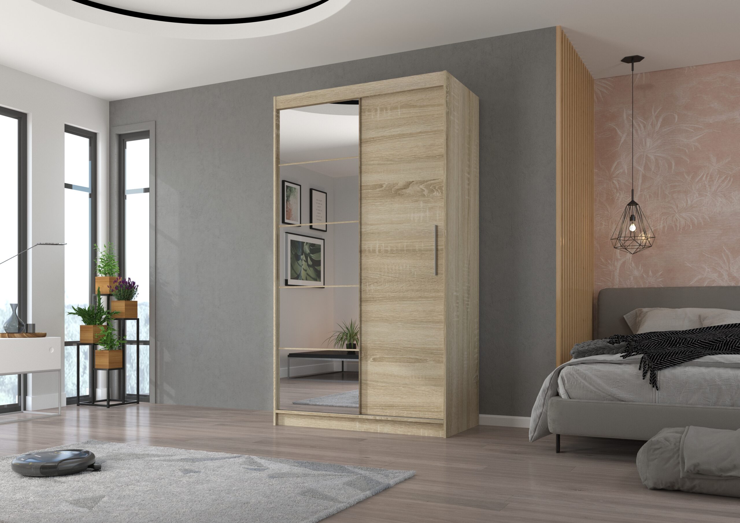 Tolóajtós gardrób Tolóajtós szekrény tükörrel ESTI 120 - Sonoma Tolóajtós szekrény tükörrel ESTI 120