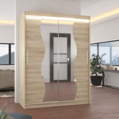 Tükörrel és LED világítással ellátott tolóajtós szekrény RENZO 150